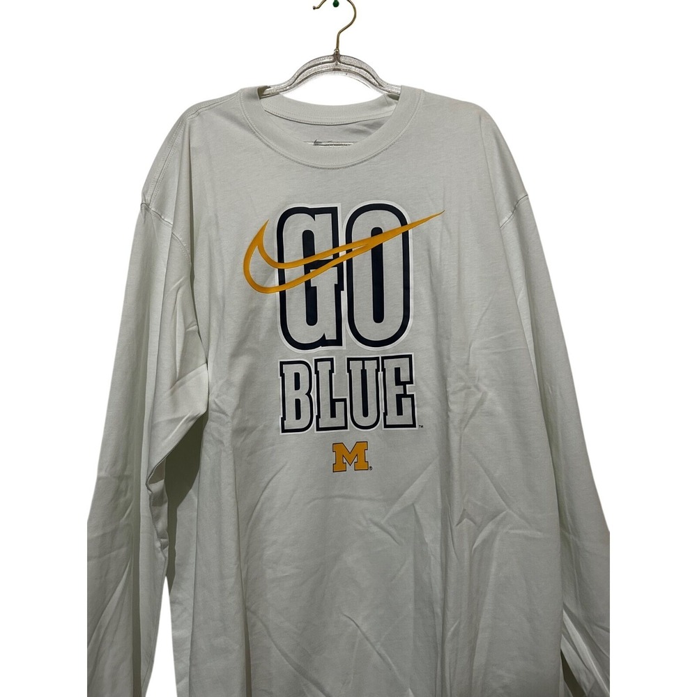 Michigan Wolverines Go Blue Performance Nike T-Shirt Mens 2XL White Long Sleeve - Picture 4 of 5